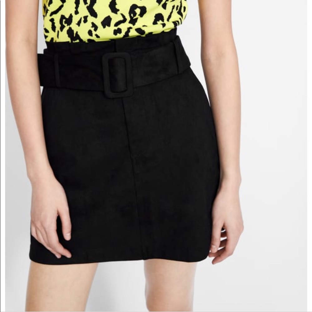 Zara Black Belted Faux Velvet Mini Skirt Small XS